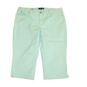 Talbots Pedal Pushers Aqua Blue 5 Pocket Stretch Jean Sz 14 Petite Cotton Blend